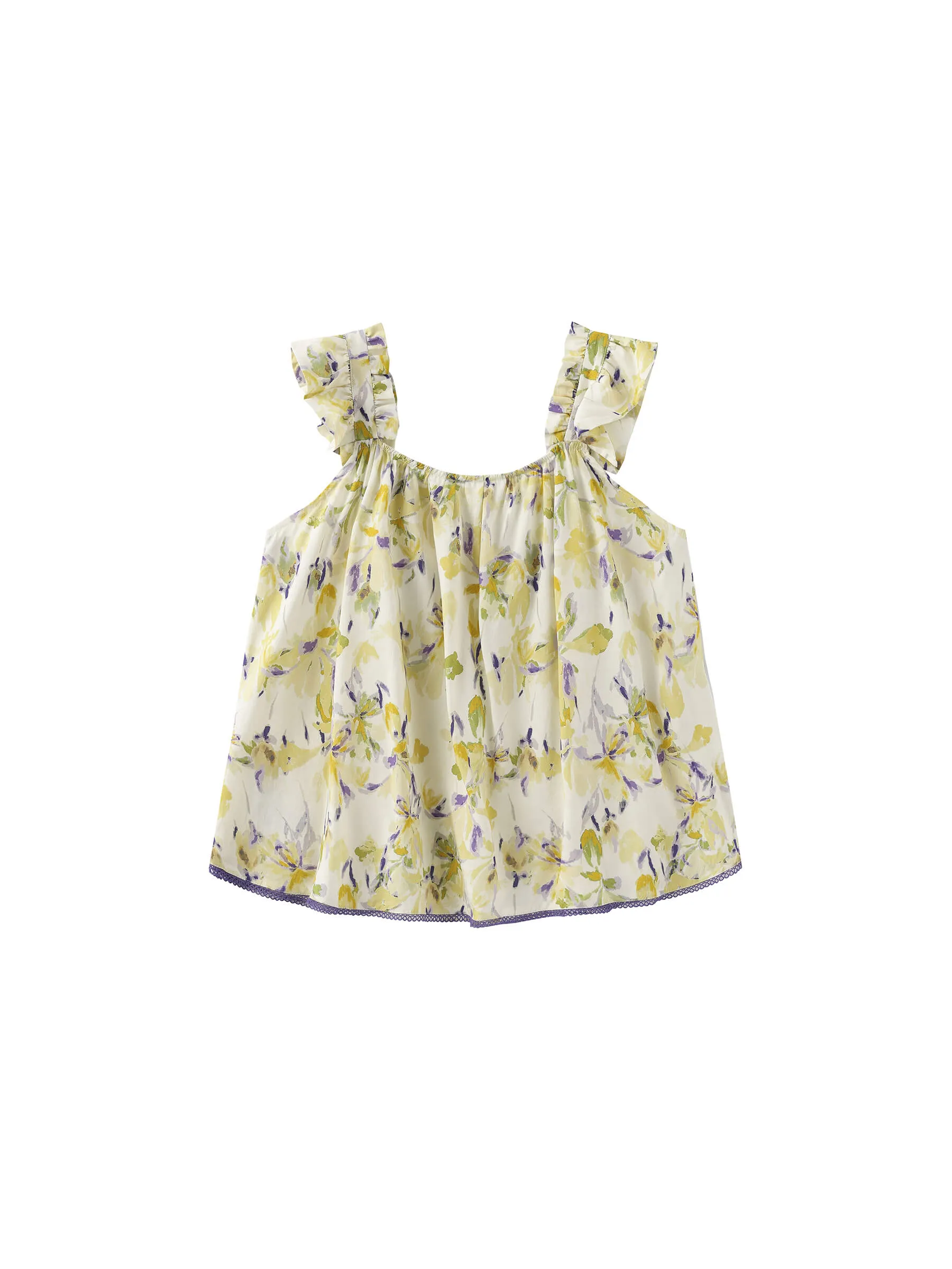 Yellow Floral Print Ruffle Cami Top