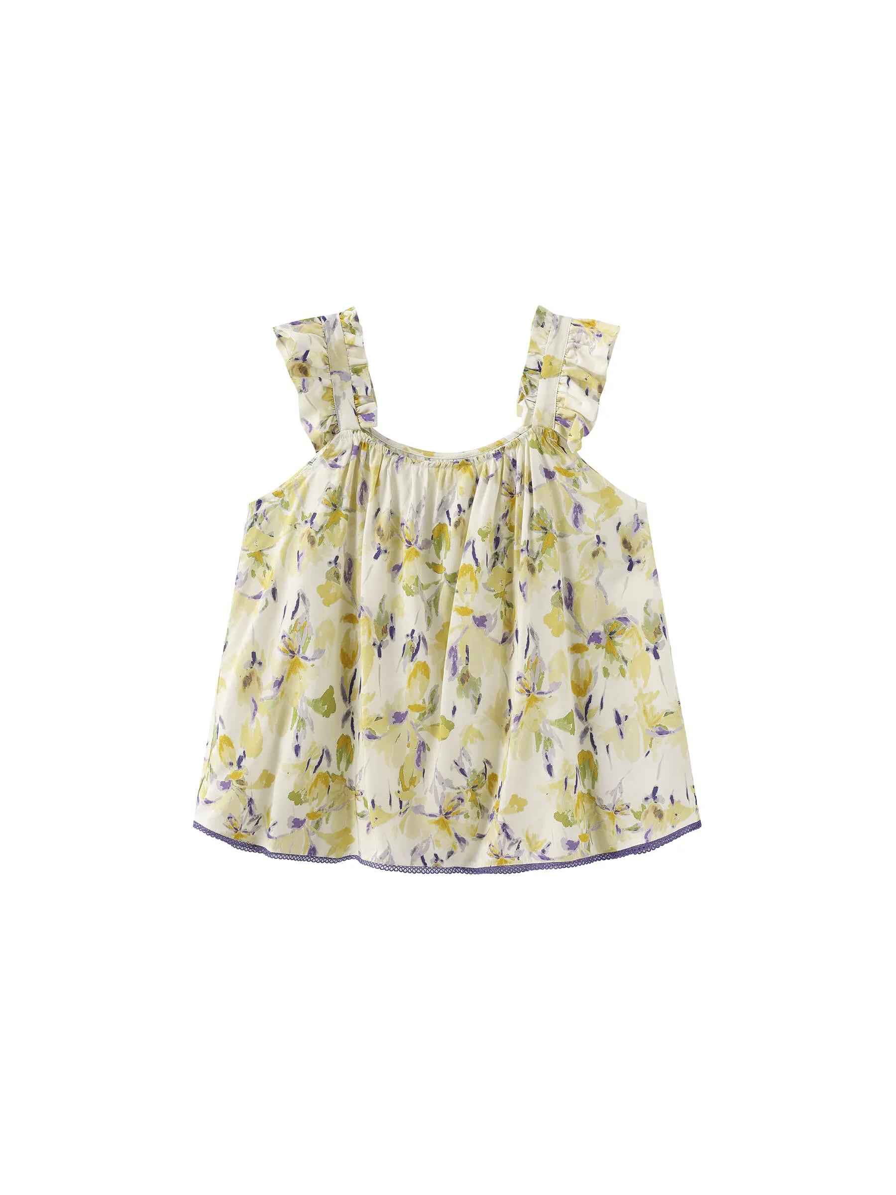 Yellow Floral Print Ruffle Cami Top