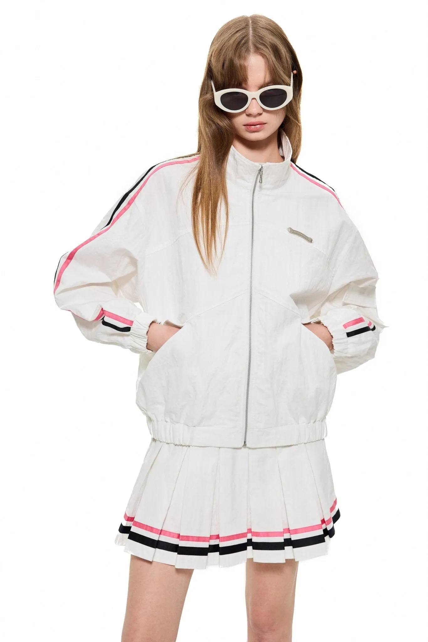 Zip-Up Track Jacket in White